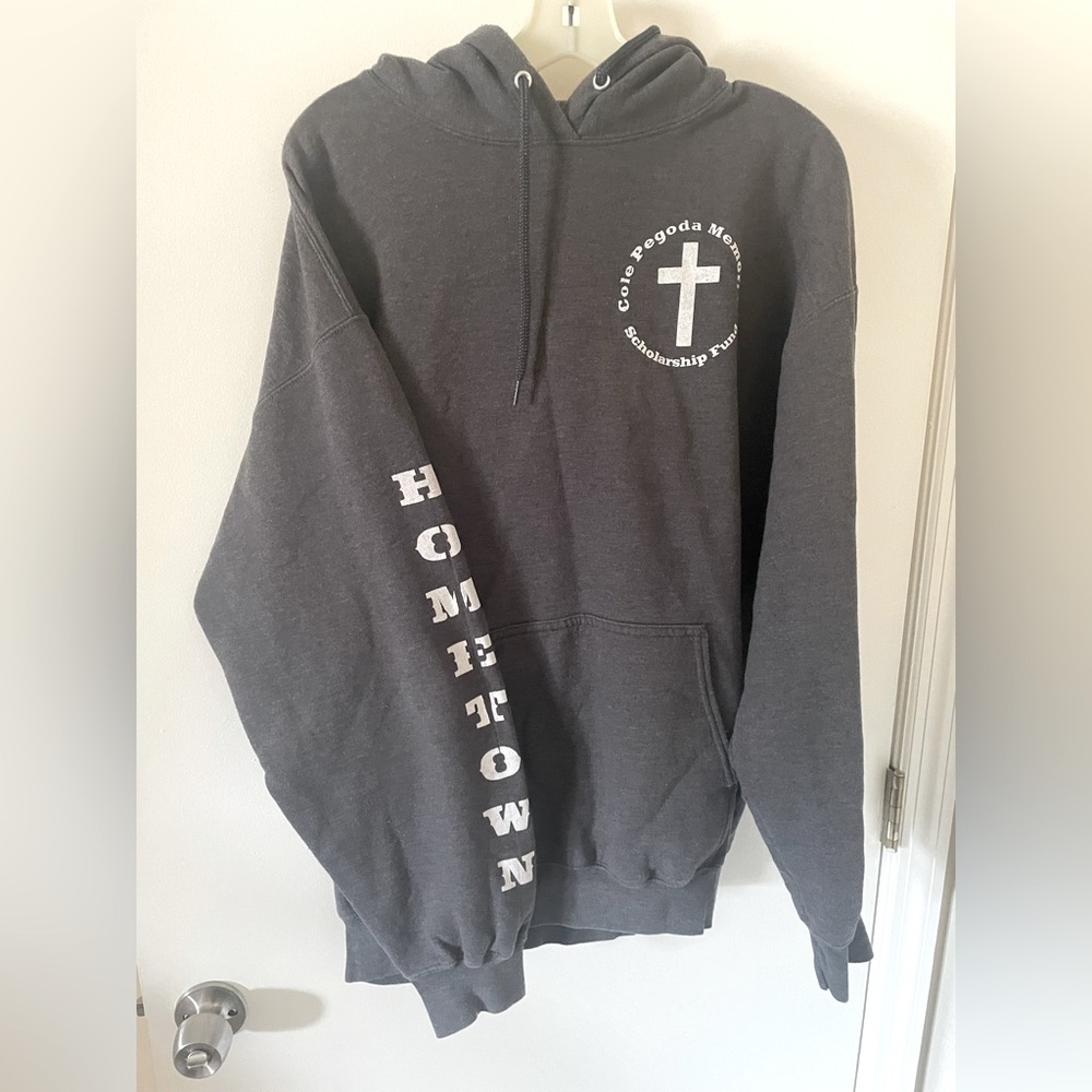 Port & Company fleece gray hoodie with designs